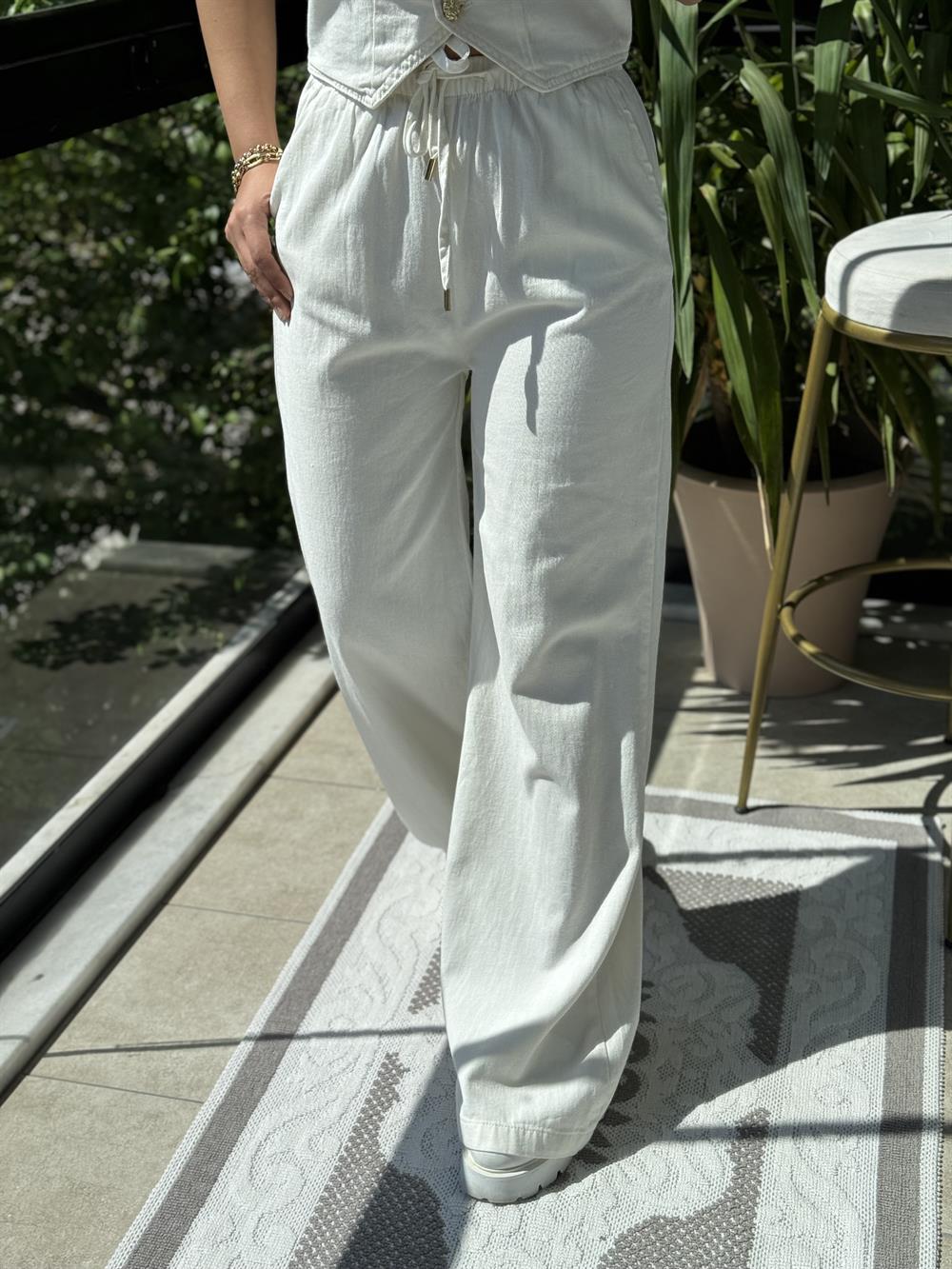 Palazzo Keten Pantolon Ekru