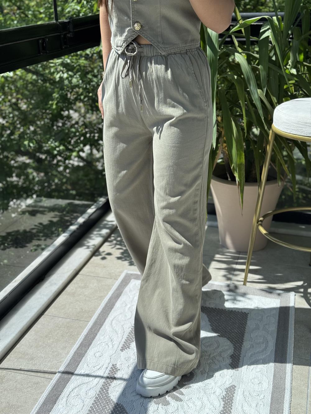 Palazzo Keten Pantolon Haki Yeşili