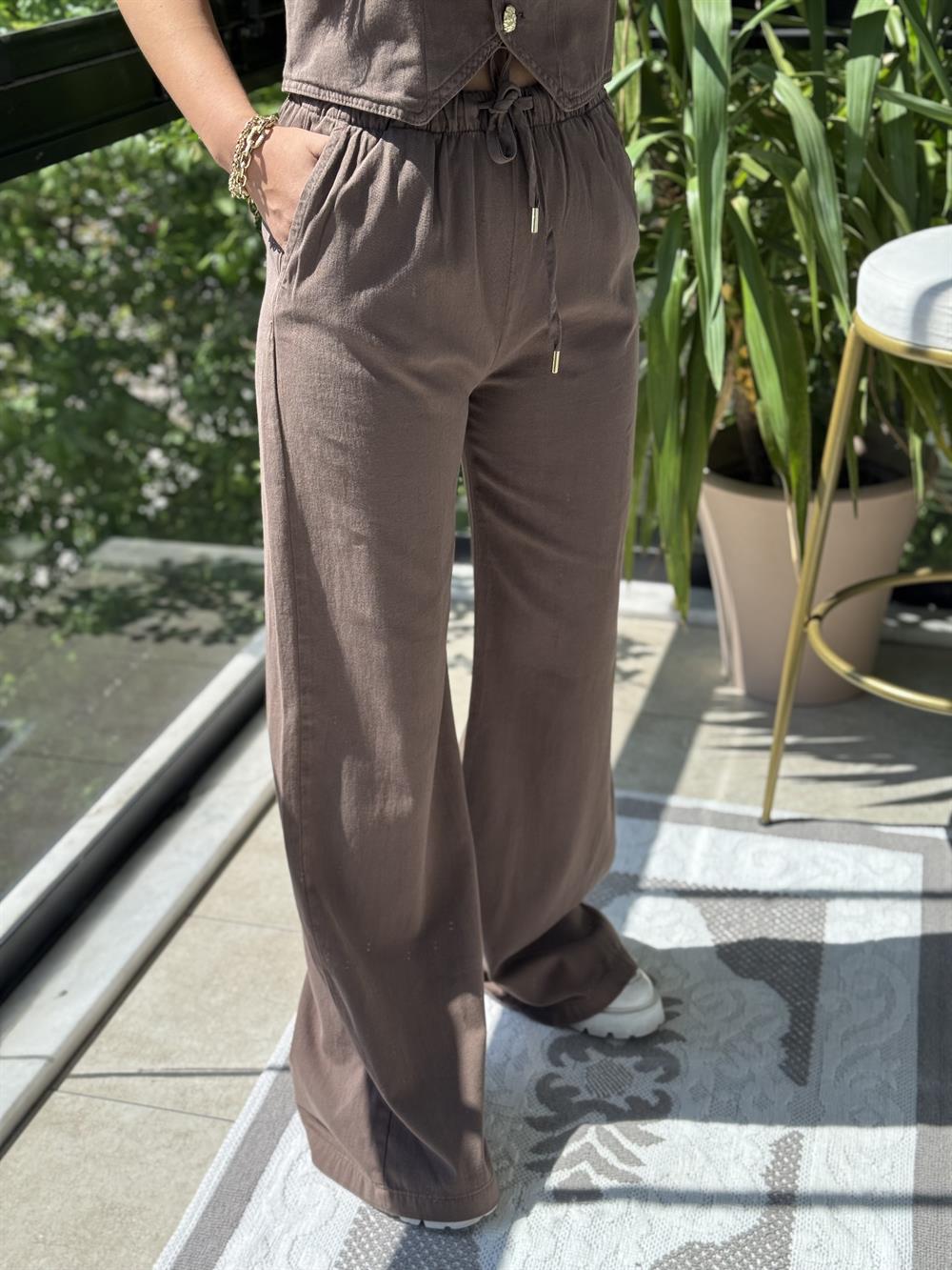Palazzo Keten Pantolon Kahve