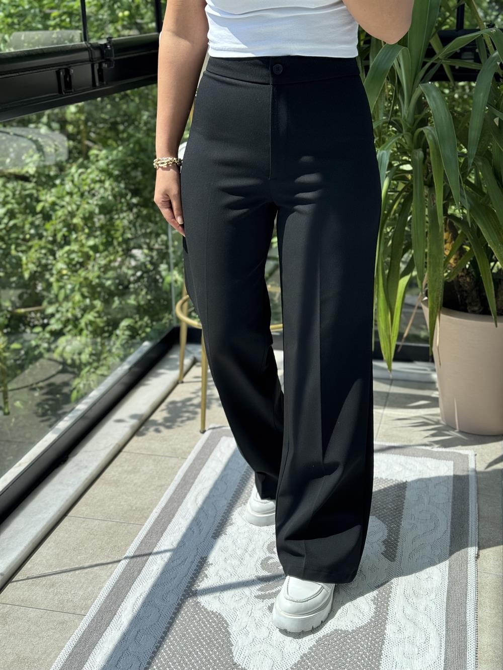 Palazzo Kumaş Pantolon Siyah