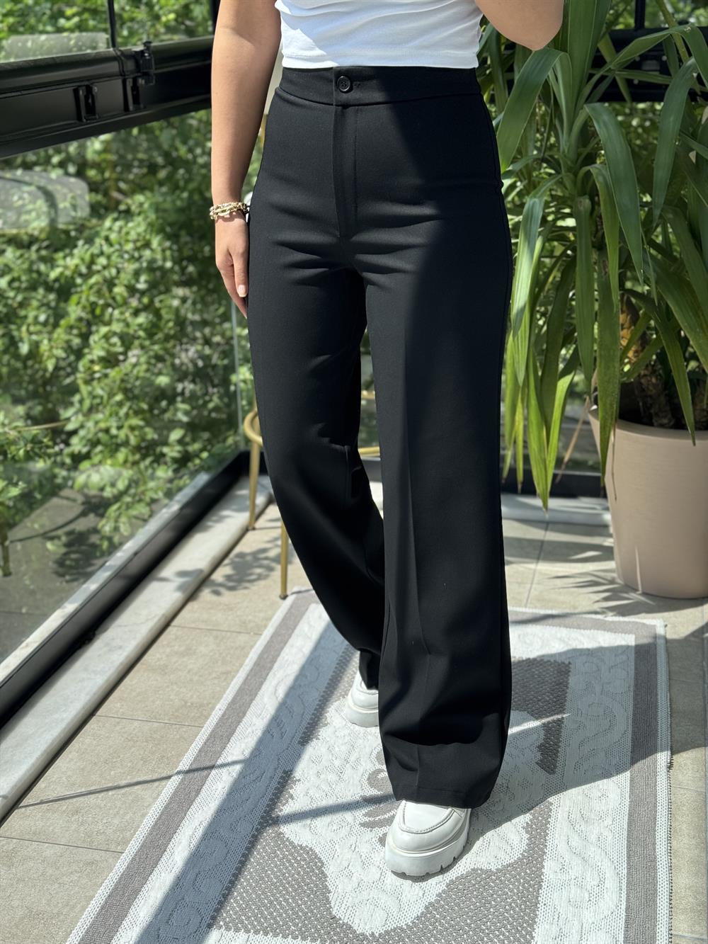 Palazzo Kumaş Pantolon Siyah