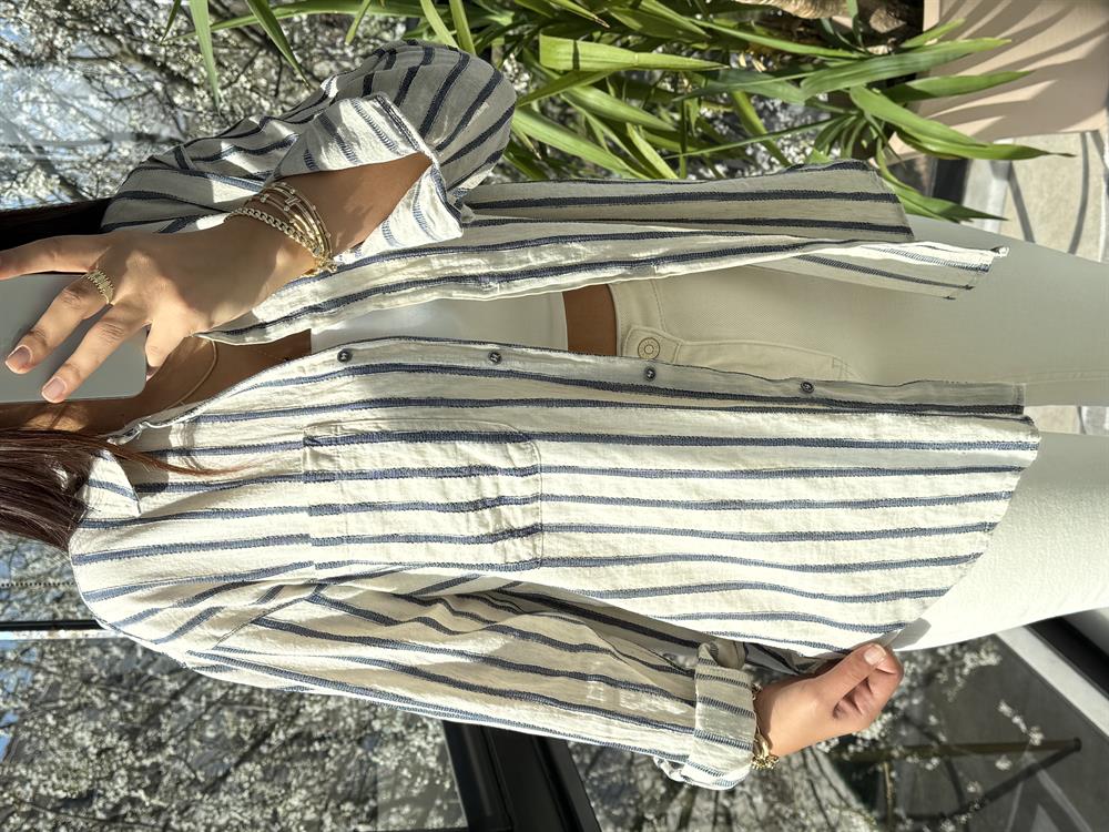 Pamuklu Çizgili Dokuma Lacivert