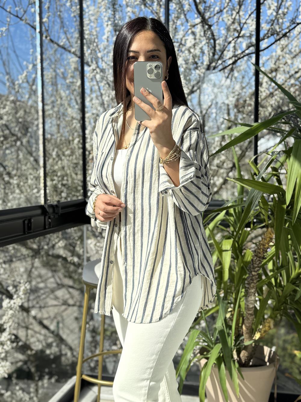 Pamuklu Çizgili Dokuma Lacivert