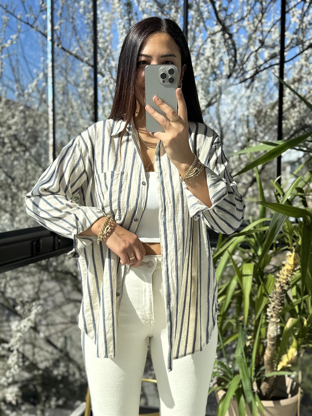 Pamuklu Çizgili Dokuma Lacivert