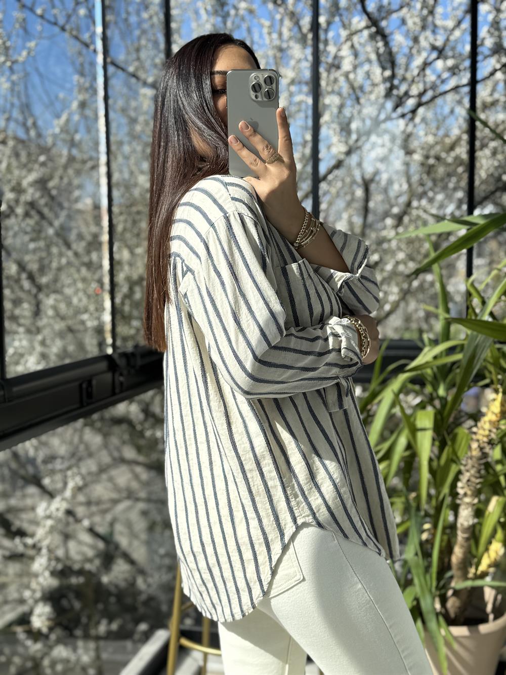 Pamuklu Çizgili Dokuma Lacivert