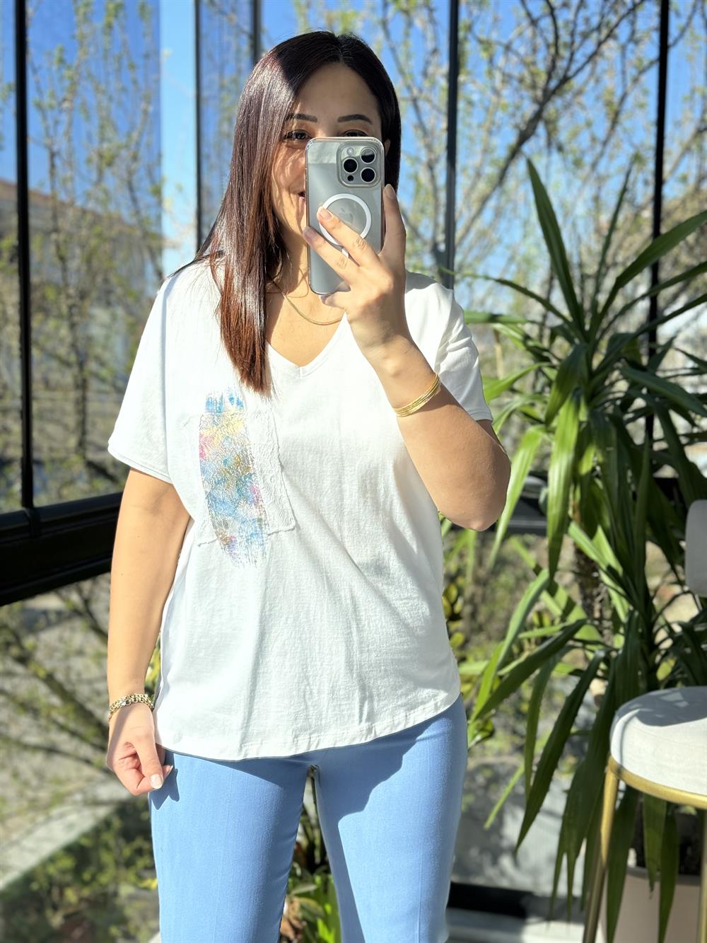 Pamuklu Tişört Cep Detaylı