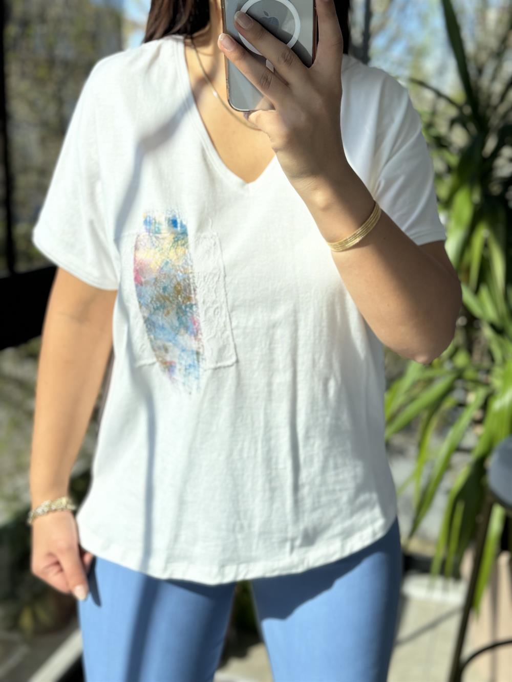 Pamuklu Tişört Cep Detaylı