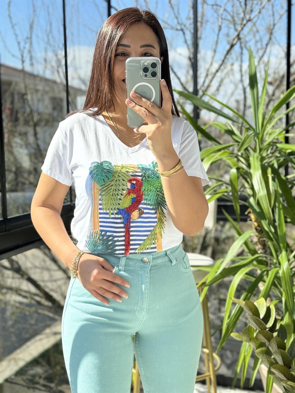 Pamuklu Tişört Papağanlı