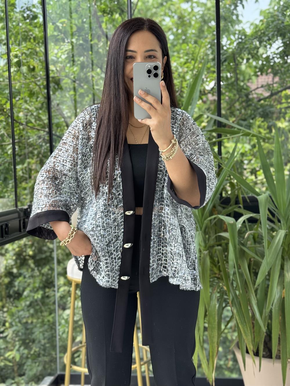 Payetli Premium Ceket Gümüş