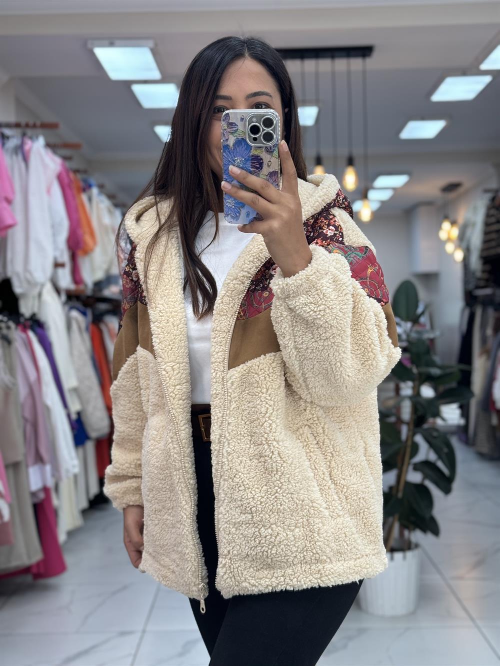 Pelüş Etnik Desen Mont 