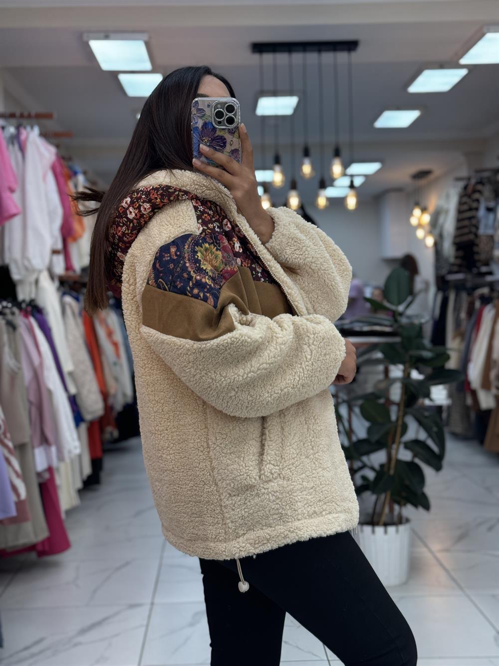 Pelüş Etnik Desen Mont 