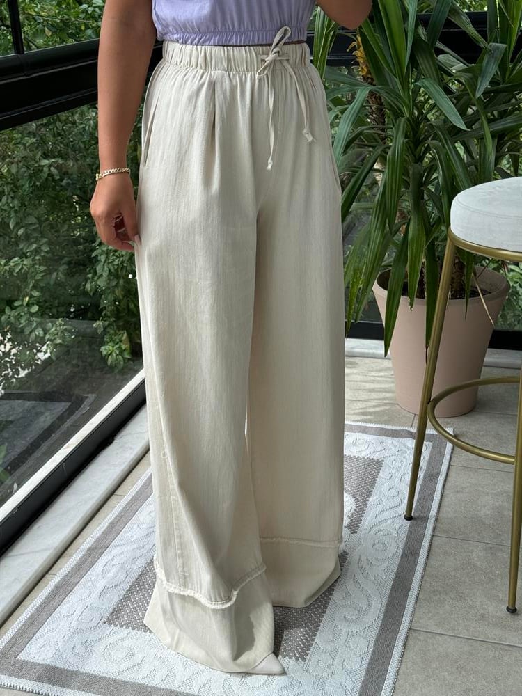Gabardin Bol Paça Pantolon Taş