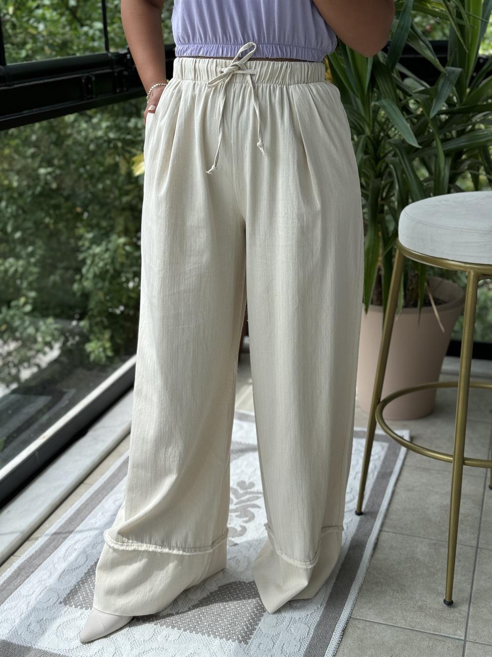 Gabardin Bol Paça Pantolon Taş