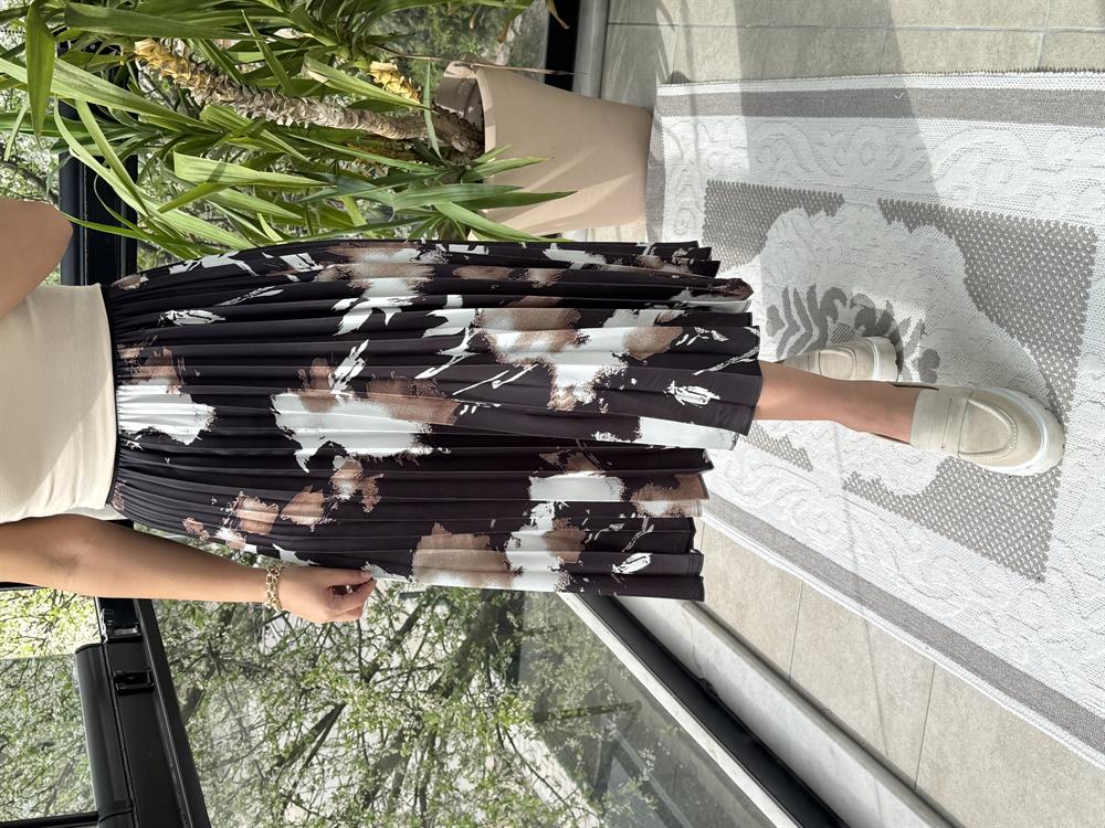 Pileli Desenli Etek Kahve