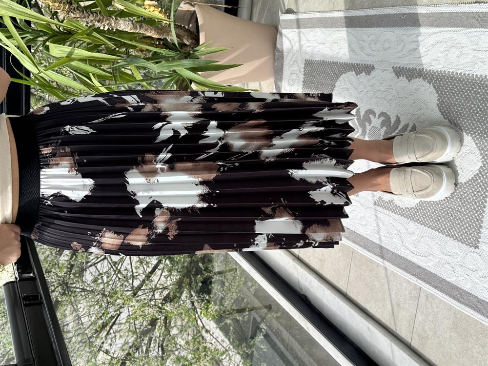 Pileli Desenli Etek Kahve