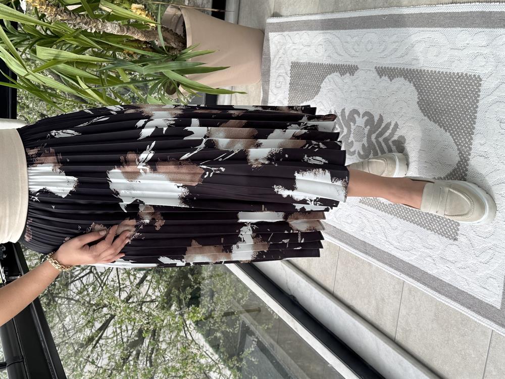 Pileli Desenli Etek Kahve