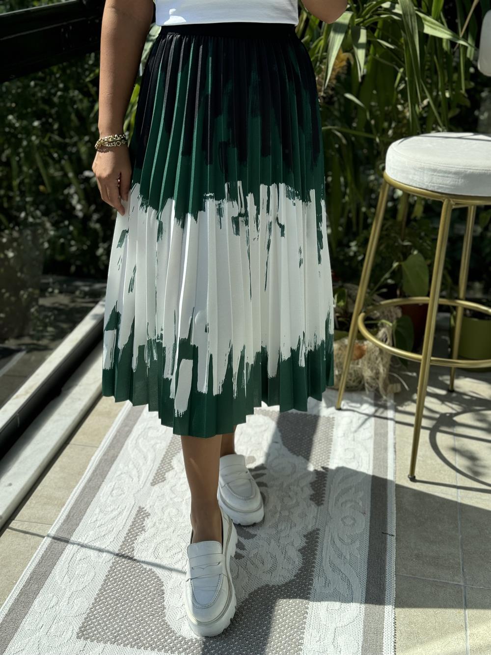 Pileli Desenli Etek Yeşil