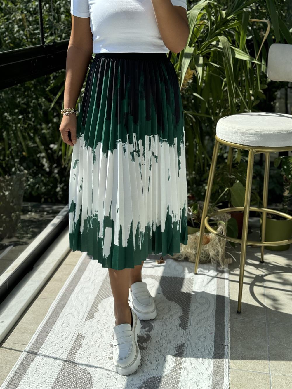 Pileli Desenli Etek Yeşil