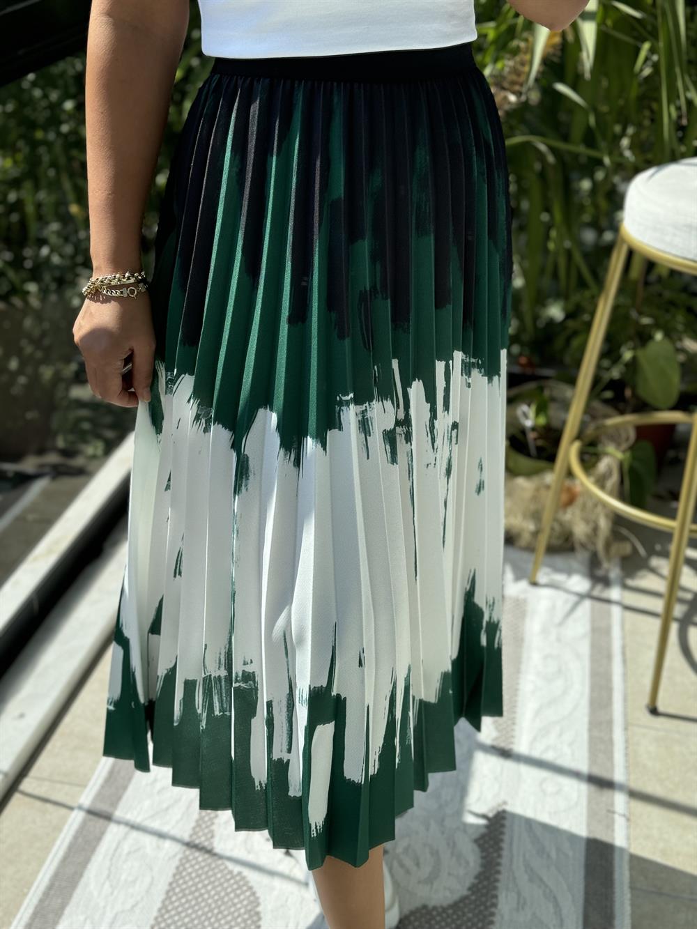 Pileli Desenli Etek Yeşil