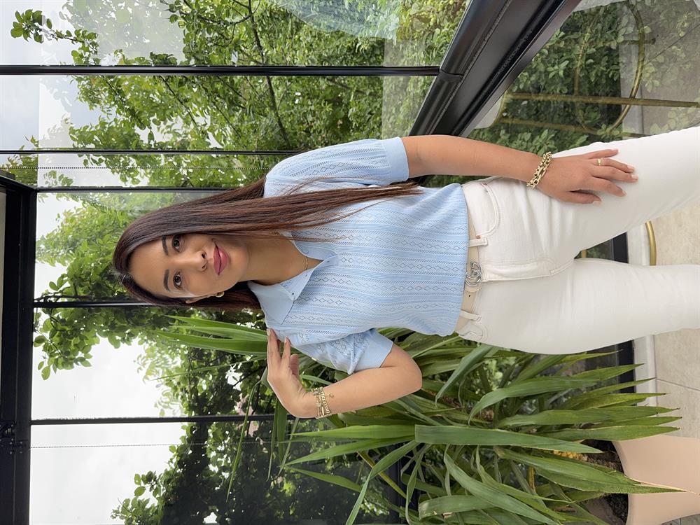 Polo Yaka Ajurlu Kısa Kol Triko Bebe Mavi