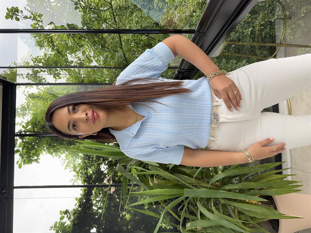 Polo Yaka Ajurlu Kısa Kol Triko Bebe Mavi