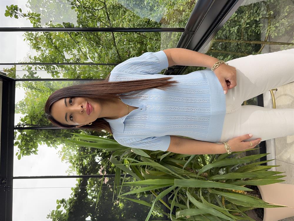 Polo Yaka Ajurlu Kısa Kol Triko Bebe Mavi