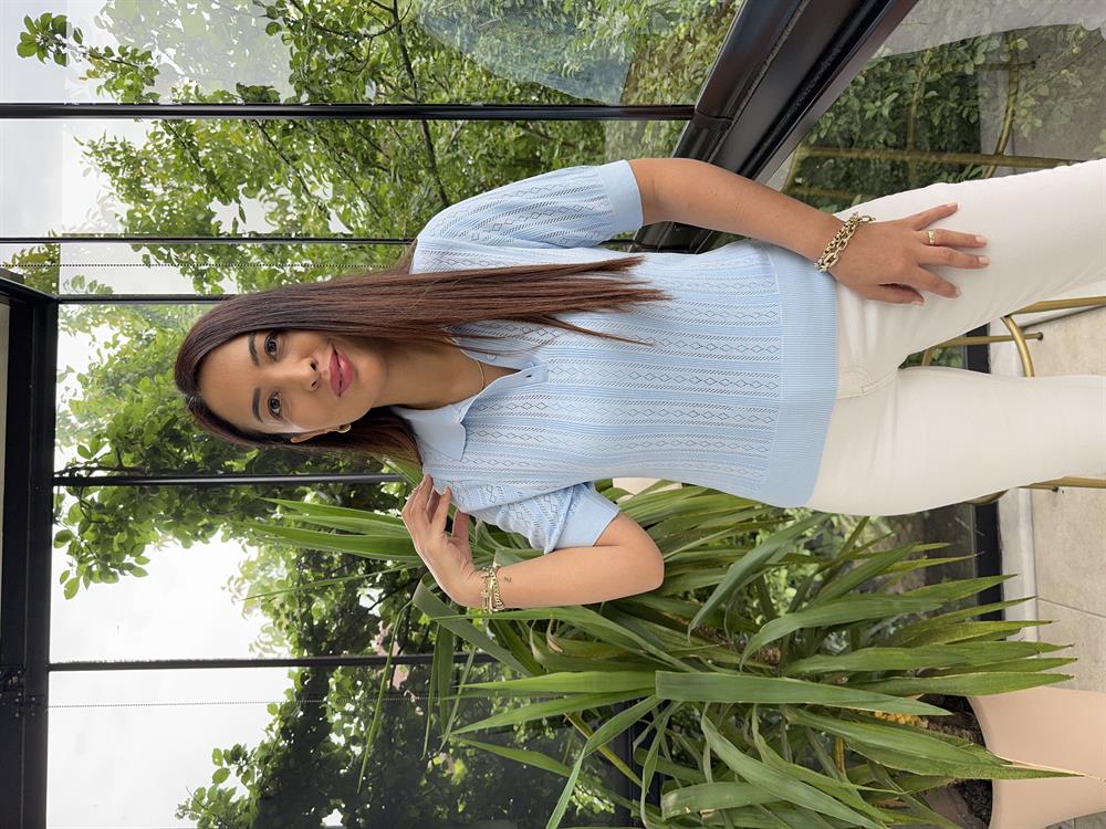 Polo Yaka Ajurlu Kısa Kol Triko Bebe Mavi