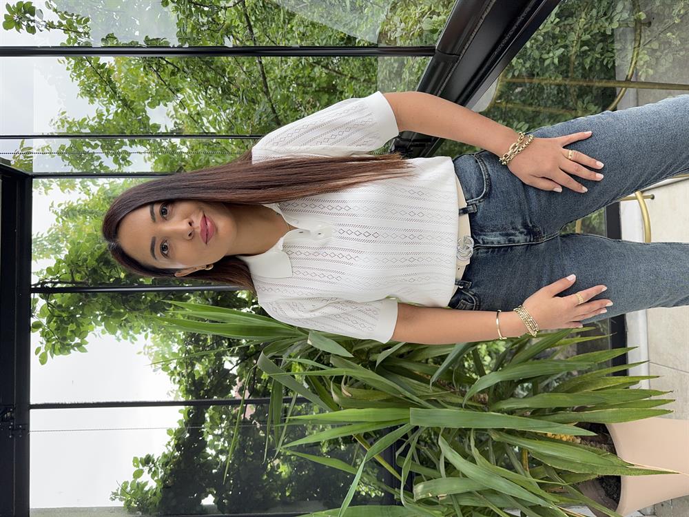 Polo Yaka Ajurlu Kısa Kol Triko Ekru