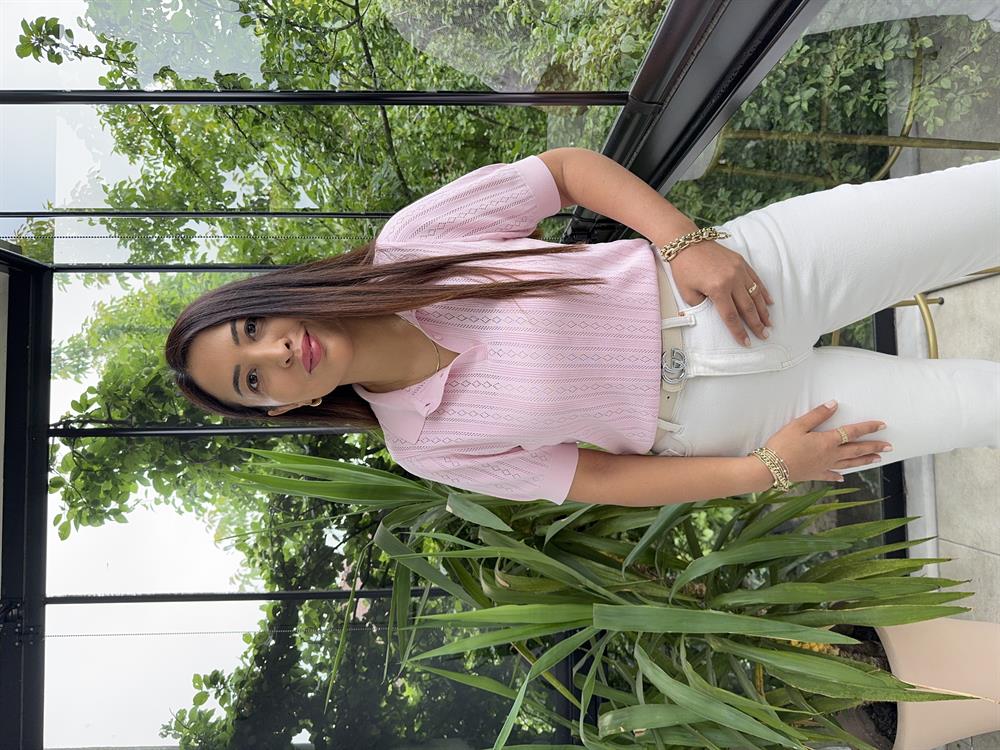 Polo Yaka Ajurlu Kısa Kol Triko Pembe