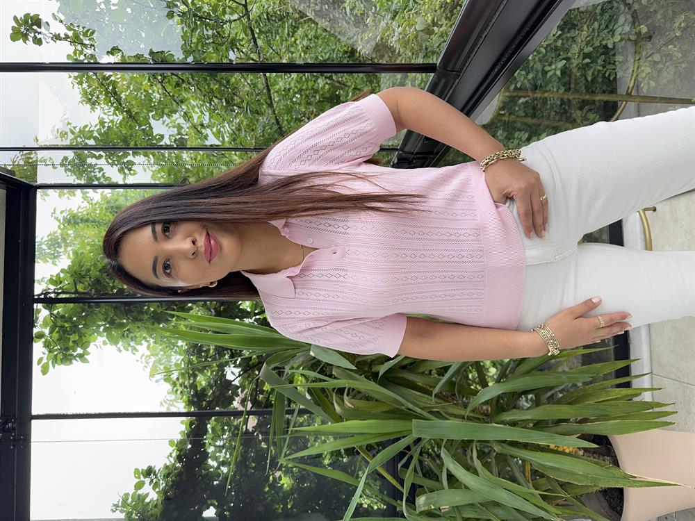 Polo Yaka Ajurlu Kısa Kol Triko Pembe