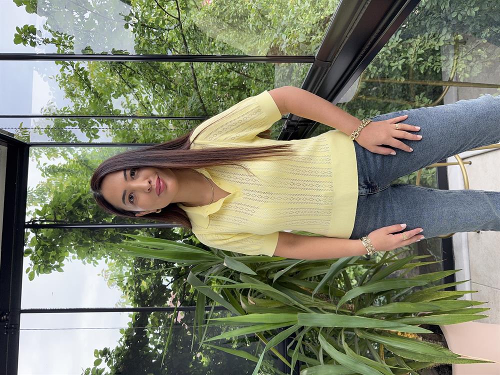 Polo Yaka Ajurlu Kısa Kol Triko Sarı