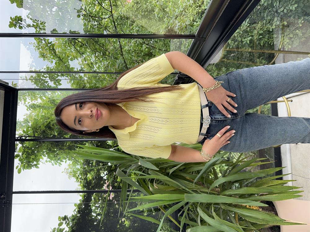 Polo Yaka Ajurlu Kısa Kol Triko Sarı