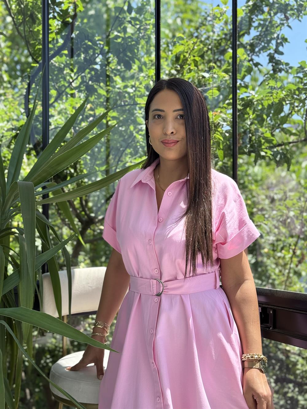 Poplin Kemerli Elbise Pembe