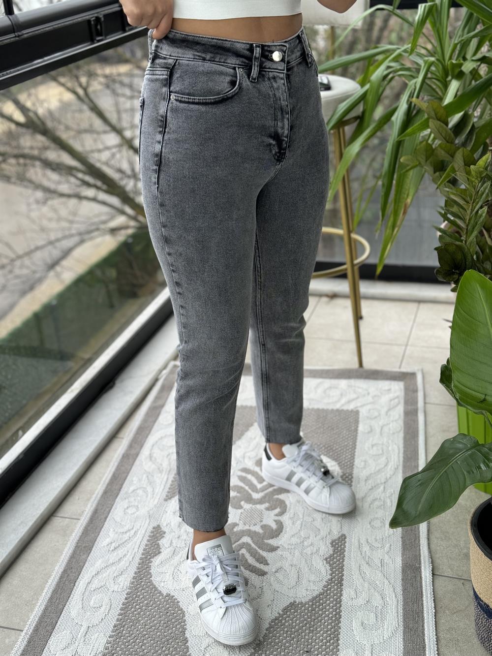 Premium Kalite Kesik Paça Jean Antrasit