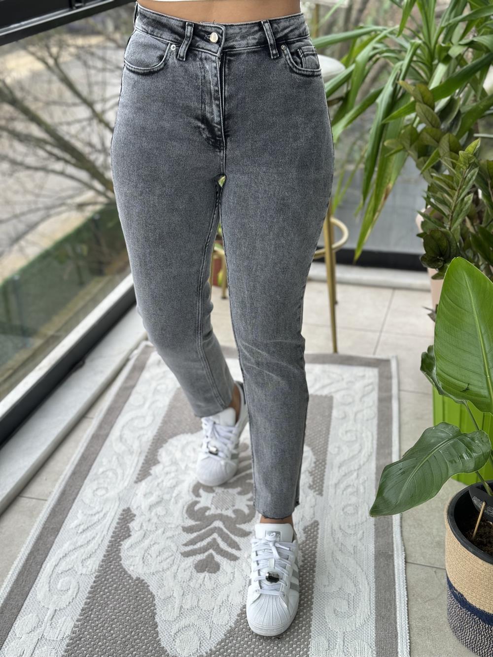 Premium Kalite Kesik Paça Jean Antrasit