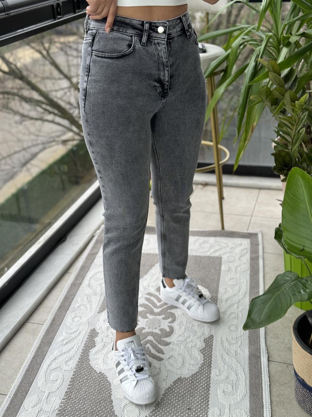 Premium Kalite Kesik Paça Jean Antrasit