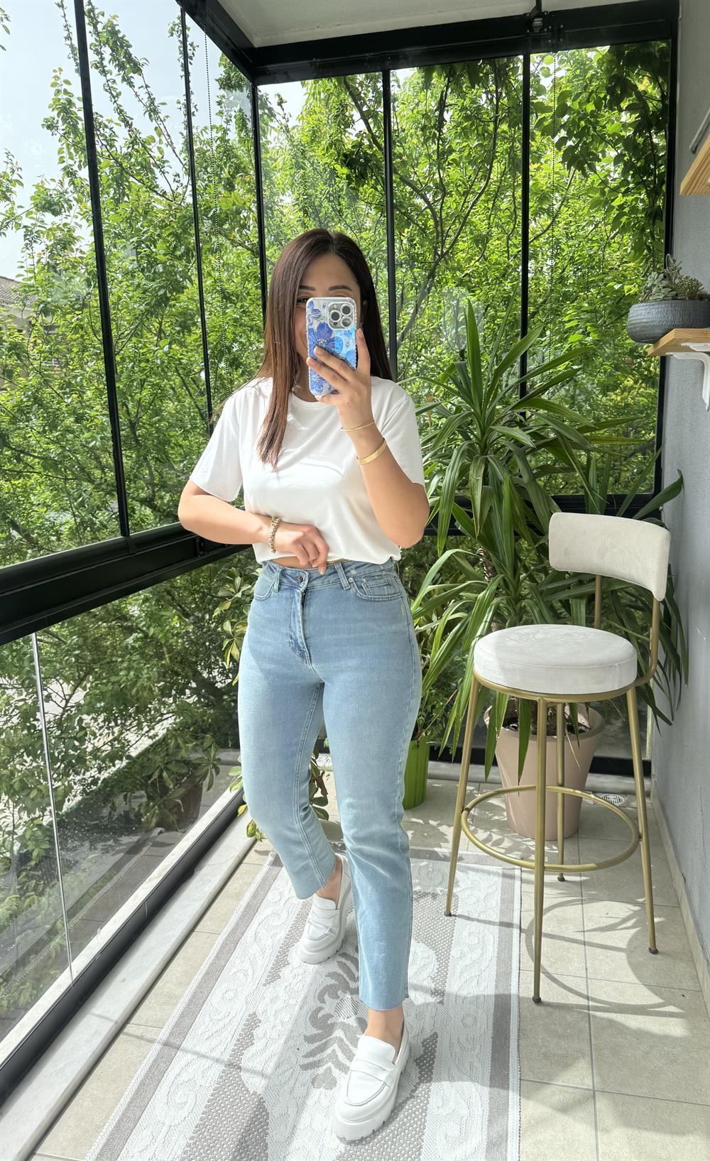 Premium Kalite Kesik Paça Jean Mavi Yıkama