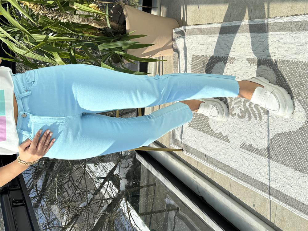 Premium Kalite Renkli Kesik Paça Jean Bebe Mavi