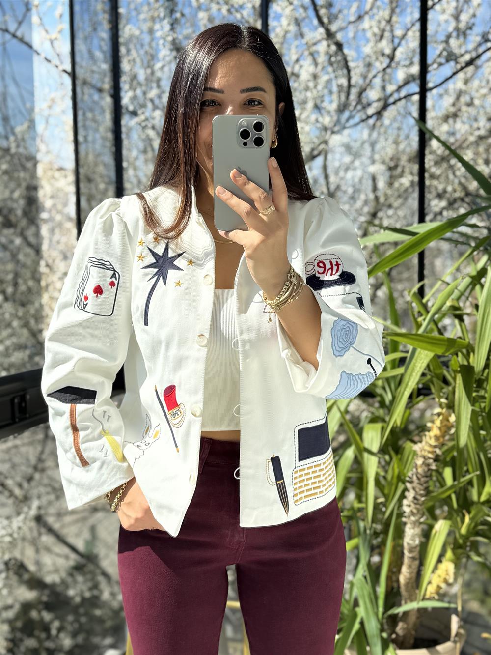 Premium Nakışlı Ceket Beyaz