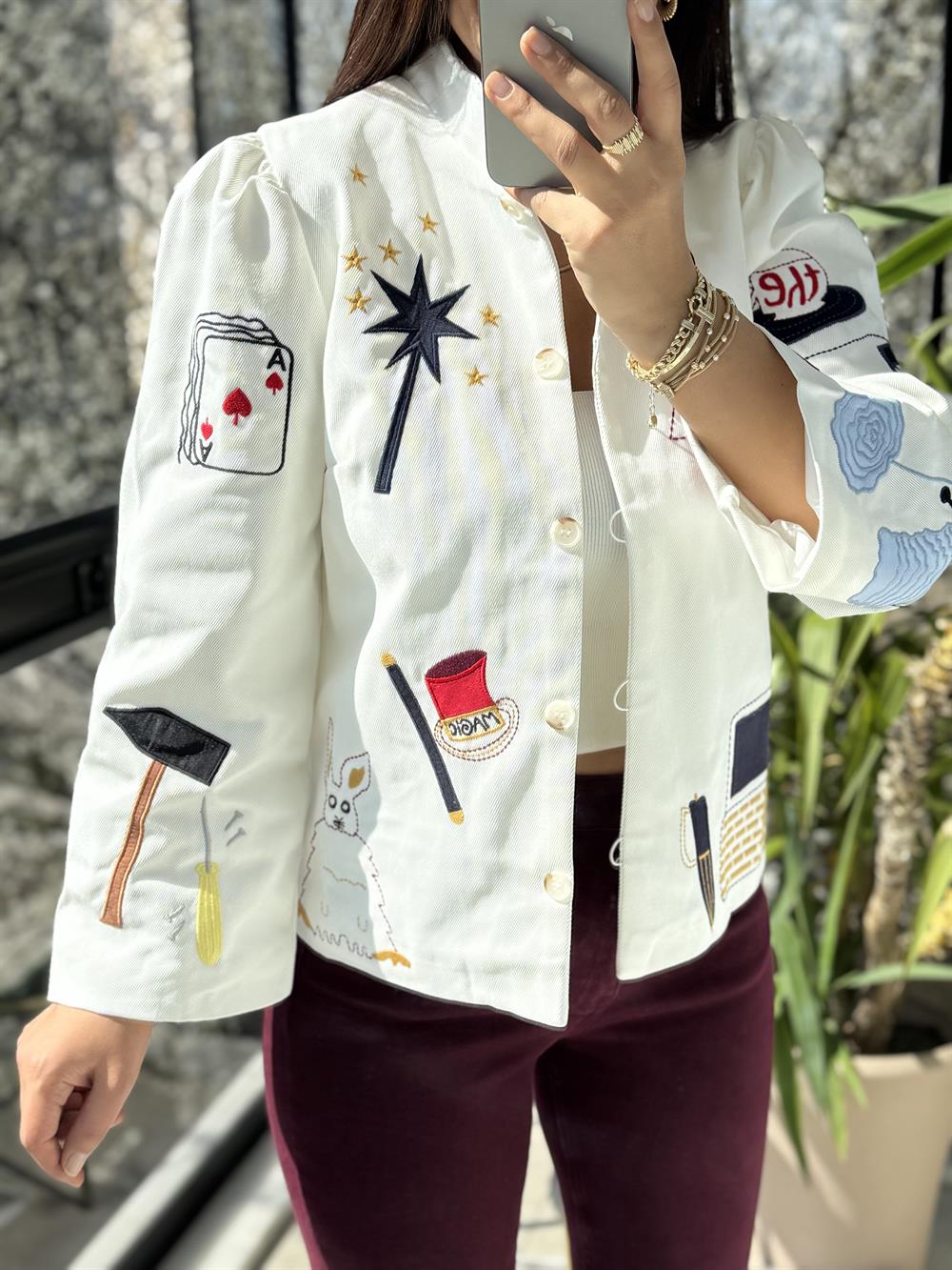 Premium Nakışlı Ceket Beyaz