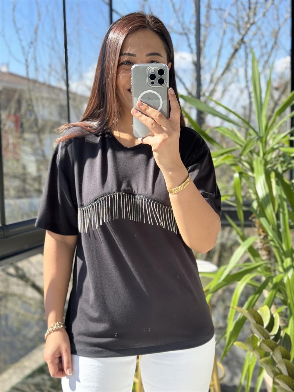 Zincirli Tişört Siyah