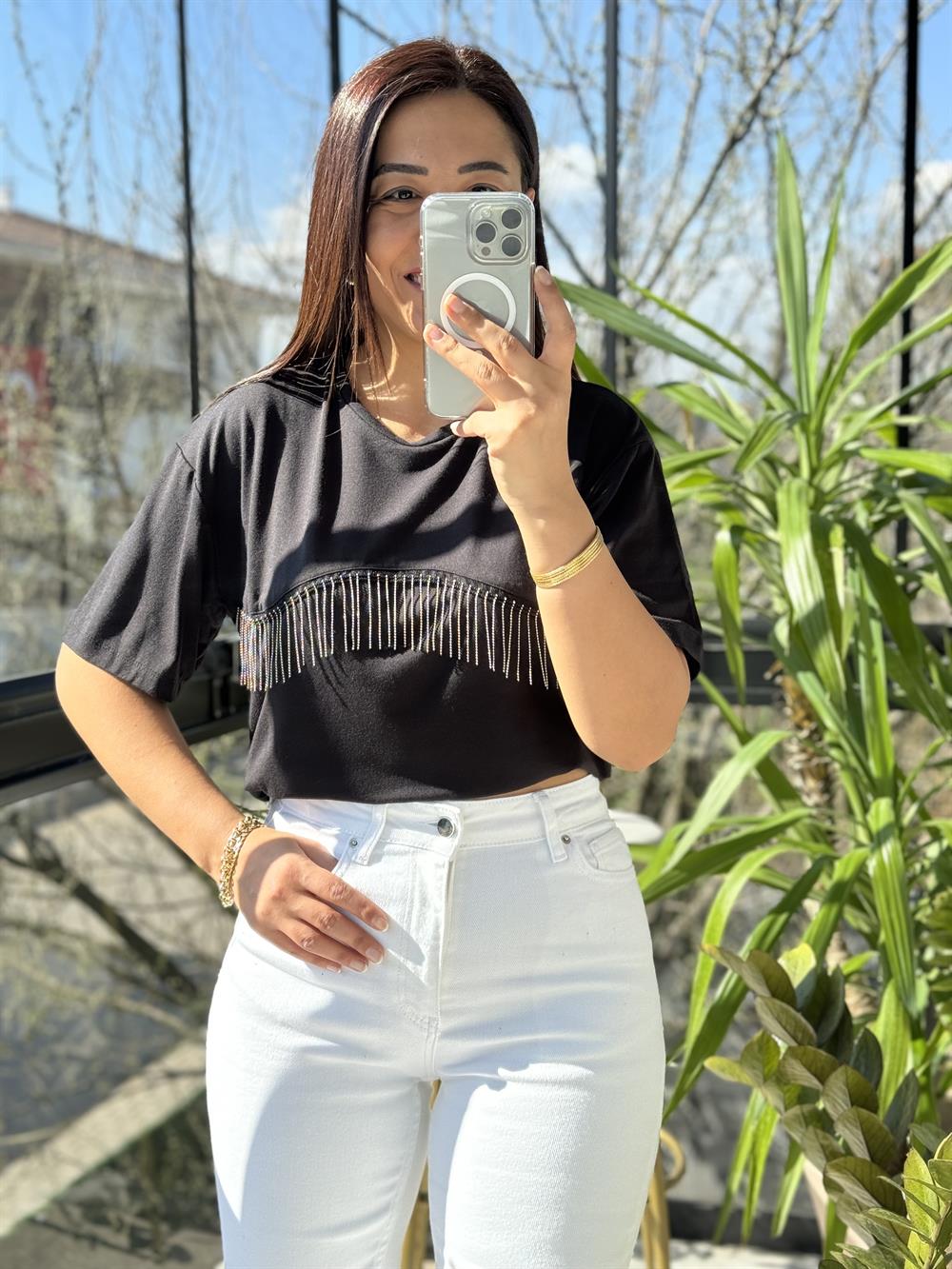 Zincirli Tişört Siyah