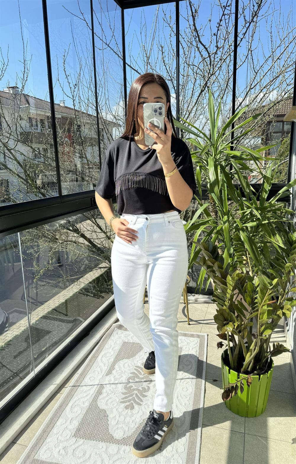 Zincirli Tişört Siyah