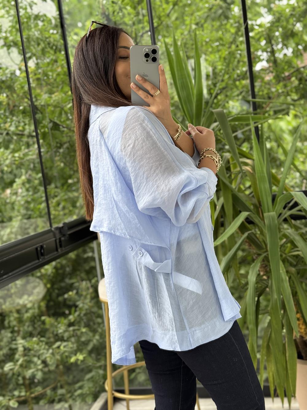 Reğlan Kol Salaş Gömlek Bebe Mavi