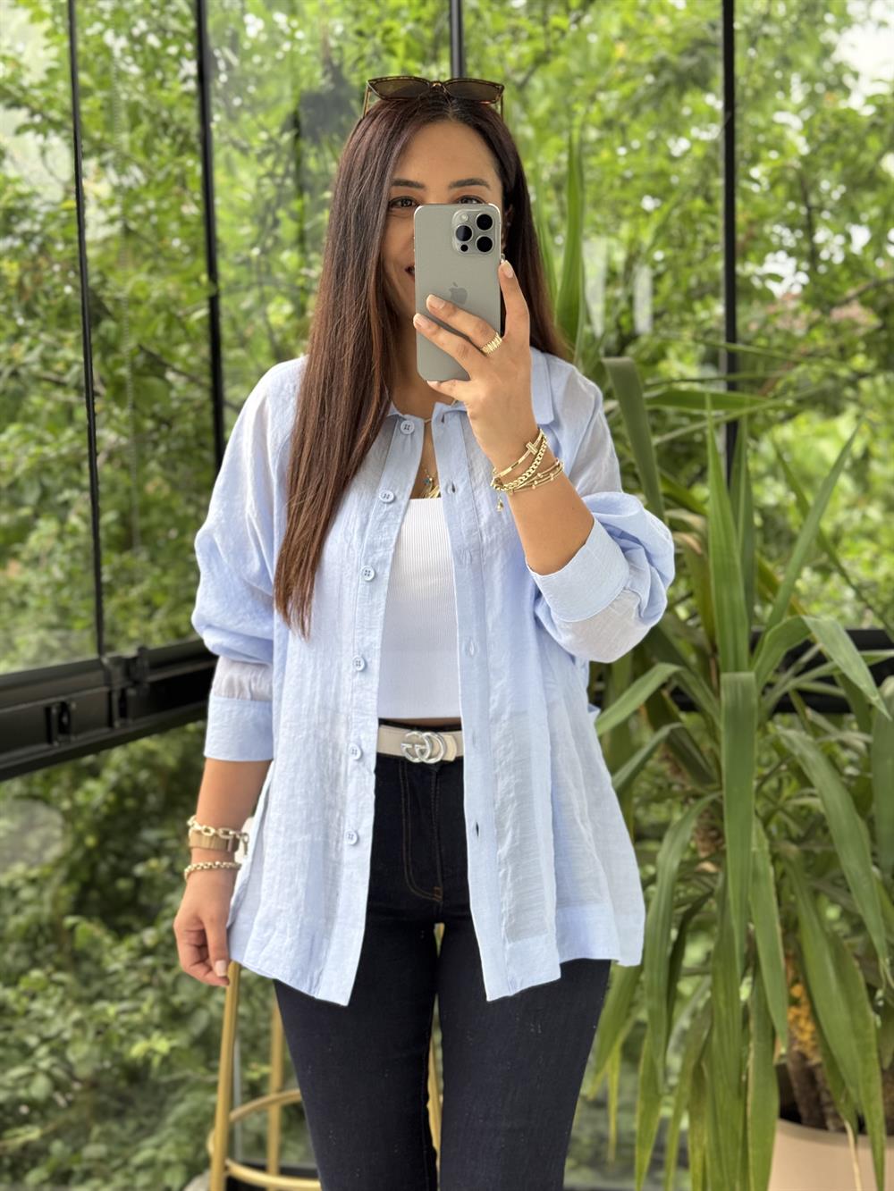 Reğlan Kol Salaş Gömlek Bebe Mavi