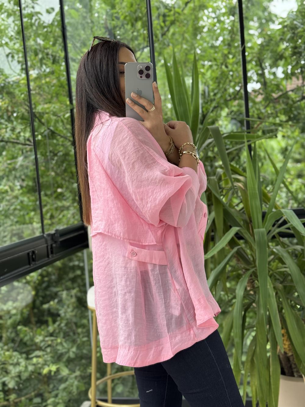 Reğlan Kol Salaş Gömlek Pembe