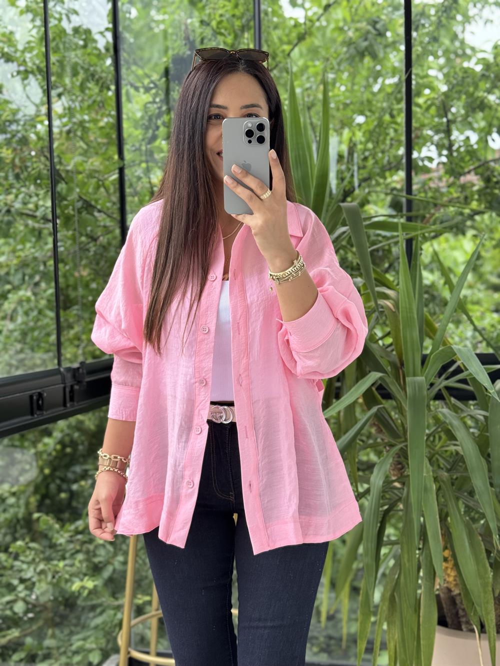 Reğlan Kol Salaş Gömlek Pembe