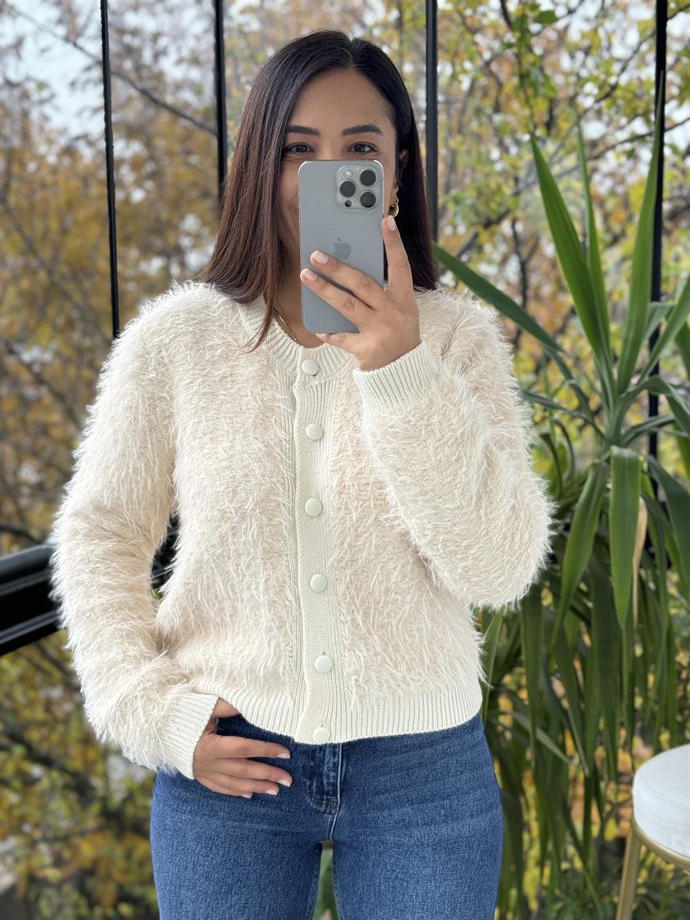 Sakal Bant Detaylı Hırka Bej