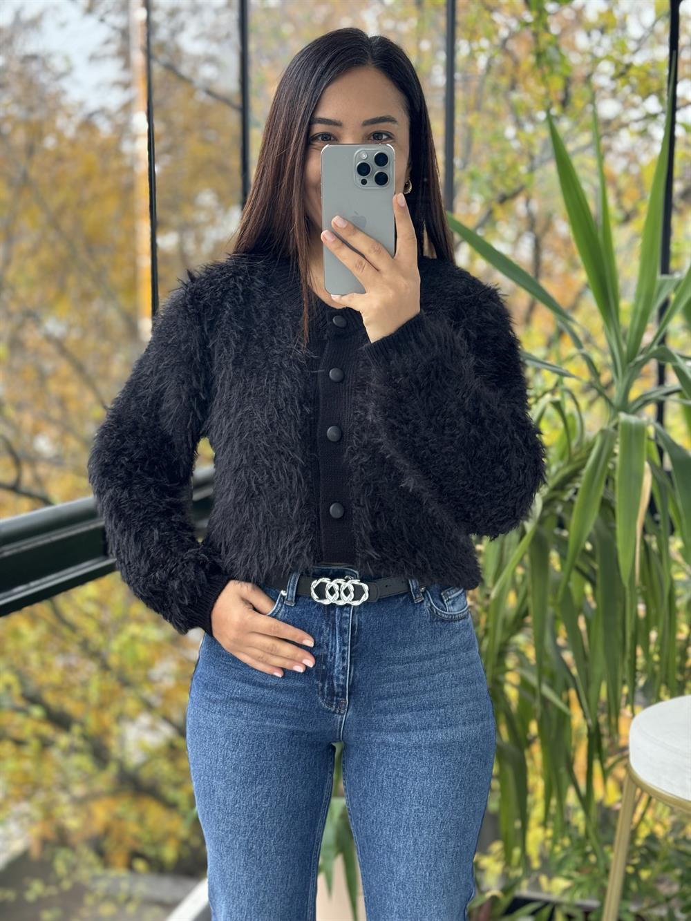 Sakal Bant Detaylı Hırka Siyah