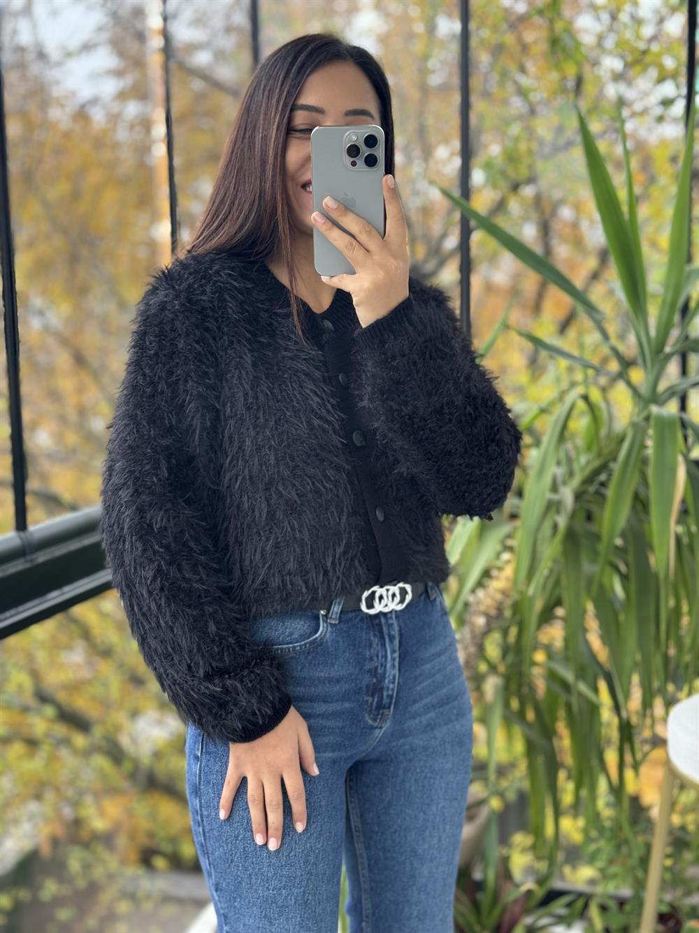 Sakal Bant Detaylı Hırka Siyah